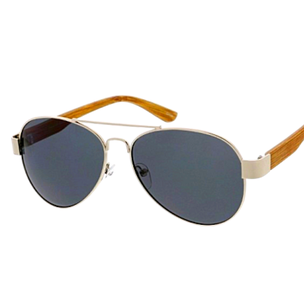 Chuck - Wooden Arms Aviator Sunglasses-Sunglasses-Dani Joh-Dark Gray-Dani Joh